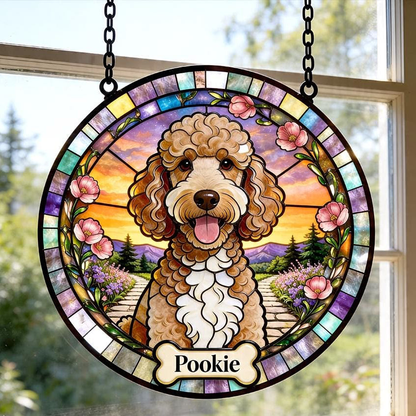 Custom Pet Stained Glass Portrait | Personalized Pet Memorial & Suncatcher Style Artwork | Handmade-Look Pet Window Art | Sparky's Pet Art