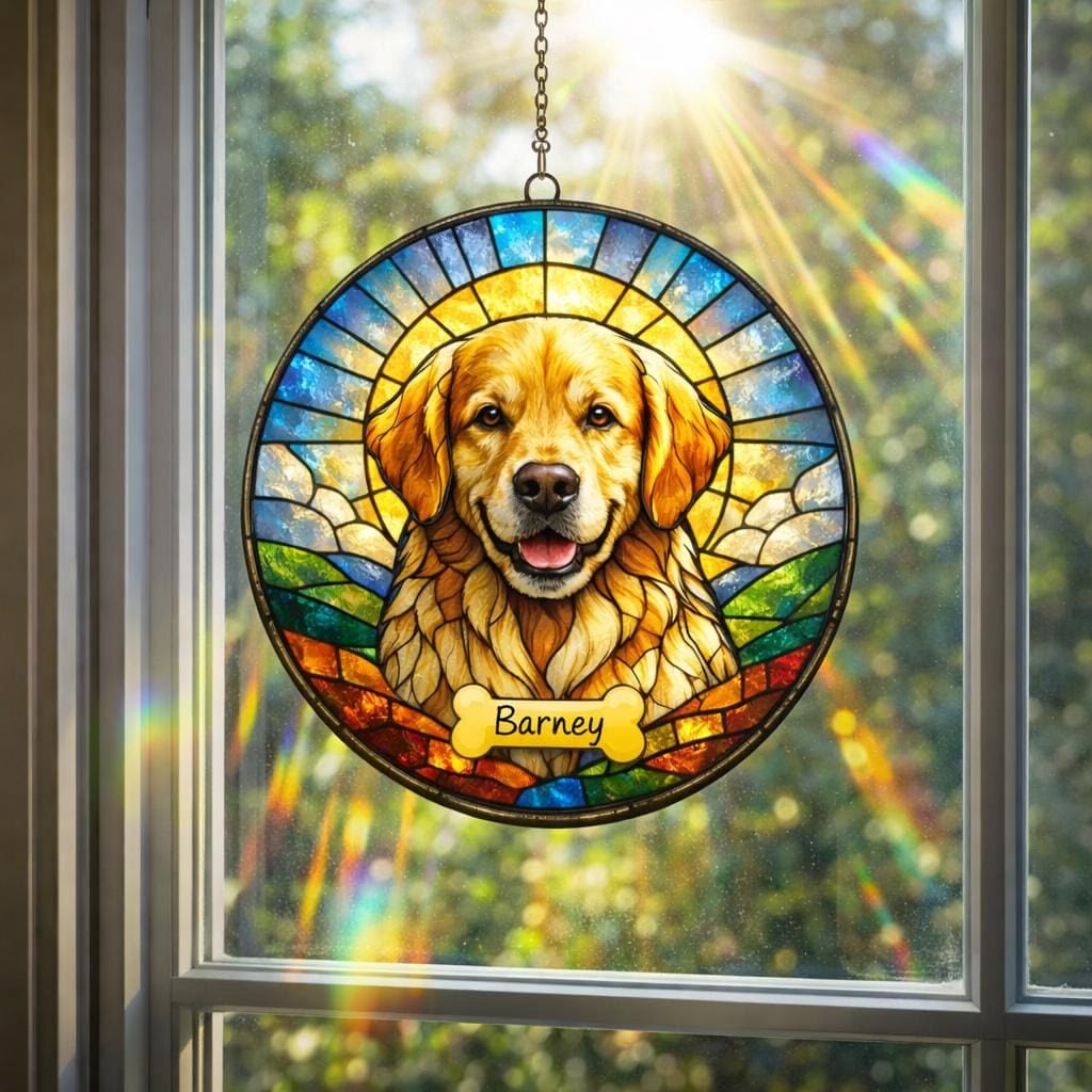 Custom Pet Stained Glass Portrait | Personalized Pet Memorial & Suncatcher Style Artwork | Handmade-Look Pet Window Art | Sparky's Pet Art