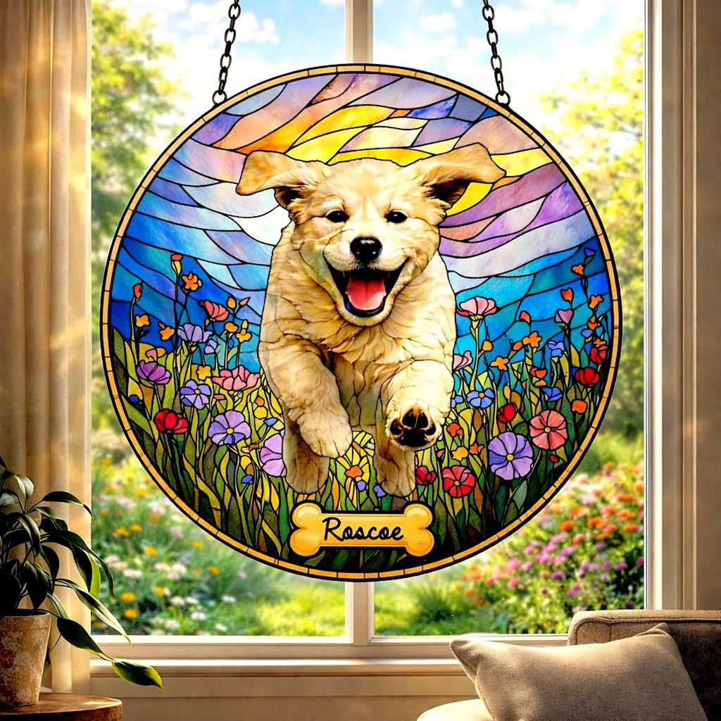 Custom Pet Stained Glass Portrait | Personalized Pet Memorial & Suncatcher Style Artwork | Handmade-Look Pet Window Art | Sparky's Pet Art
