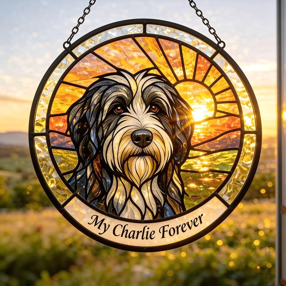 Custom Pet Stained Glass Portrait | Personalized Pet Memorial & Suncatcher Style Artwork | Handmade-Look Pet Window Art | Sparky's Pet Art