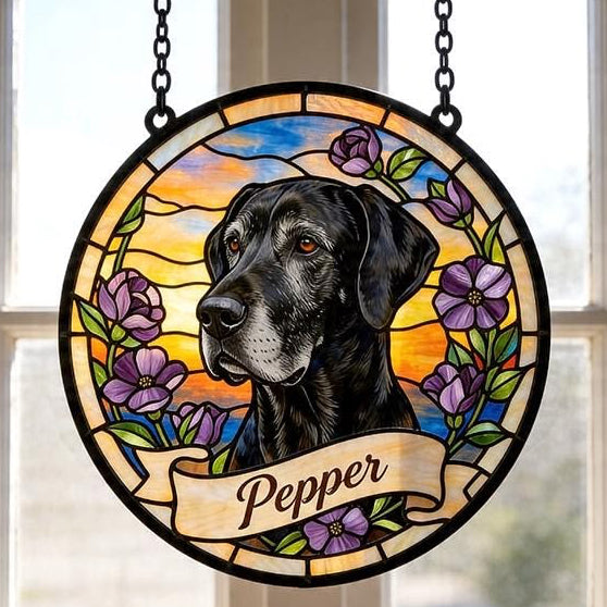 Custom Pet Stained Glass Portrait | Personalized Pet Memorial & Suncatcher Style Artwork | Handmade-Look Pet Window Art | Sparky's Pet Art