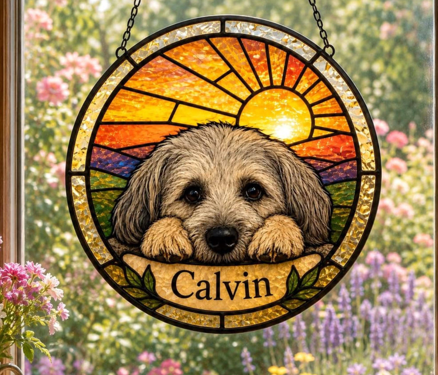 Custom Pet Stained Glass Portrait | Personalized Pet Memorial & Suncatcher Style Artwork | Handmade-Look Pet Window Art | Sparky's Pet Art
