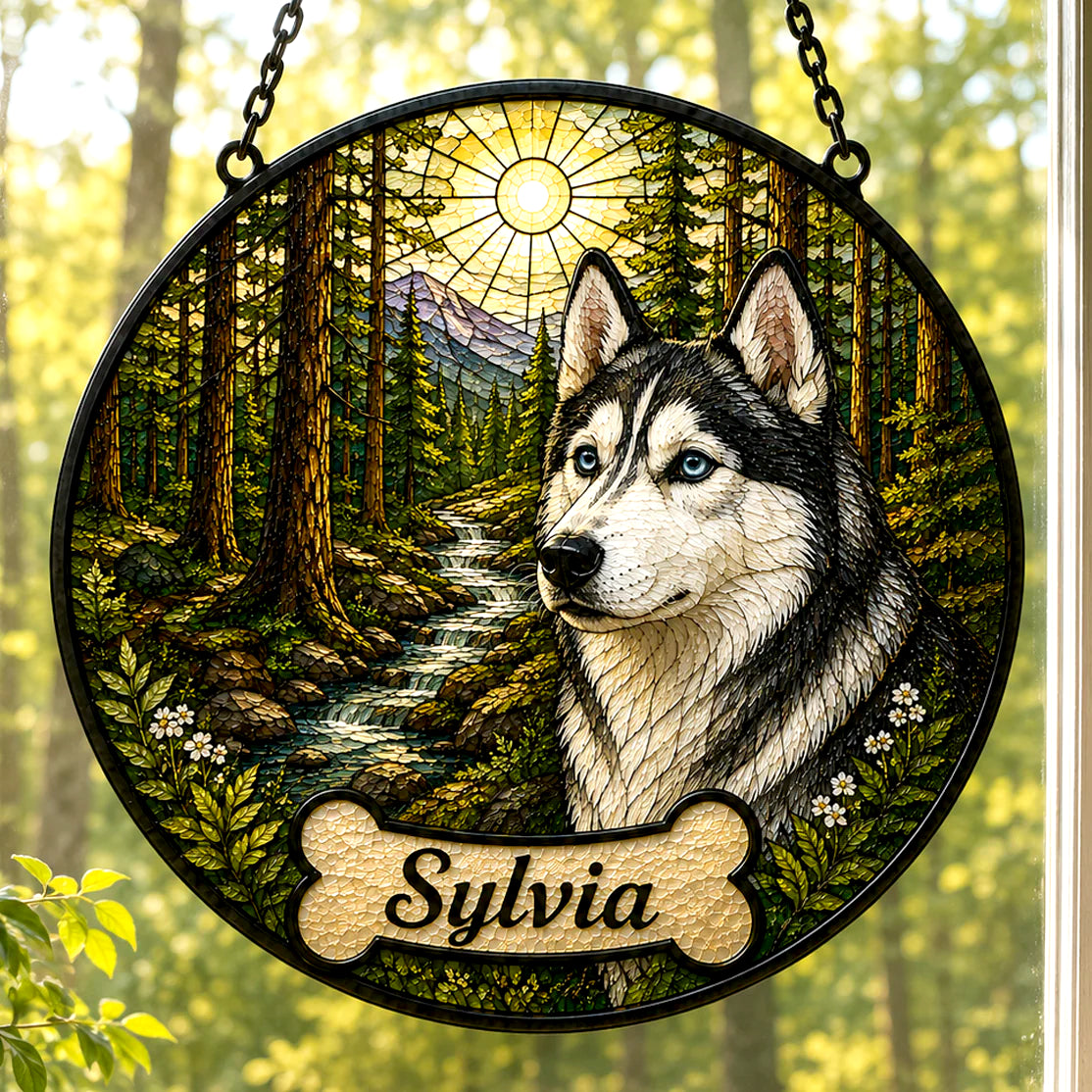 Personalized Stained Glass from Your Photo, Custom Pet Portrait Suncatcher with your pets Paw Print |