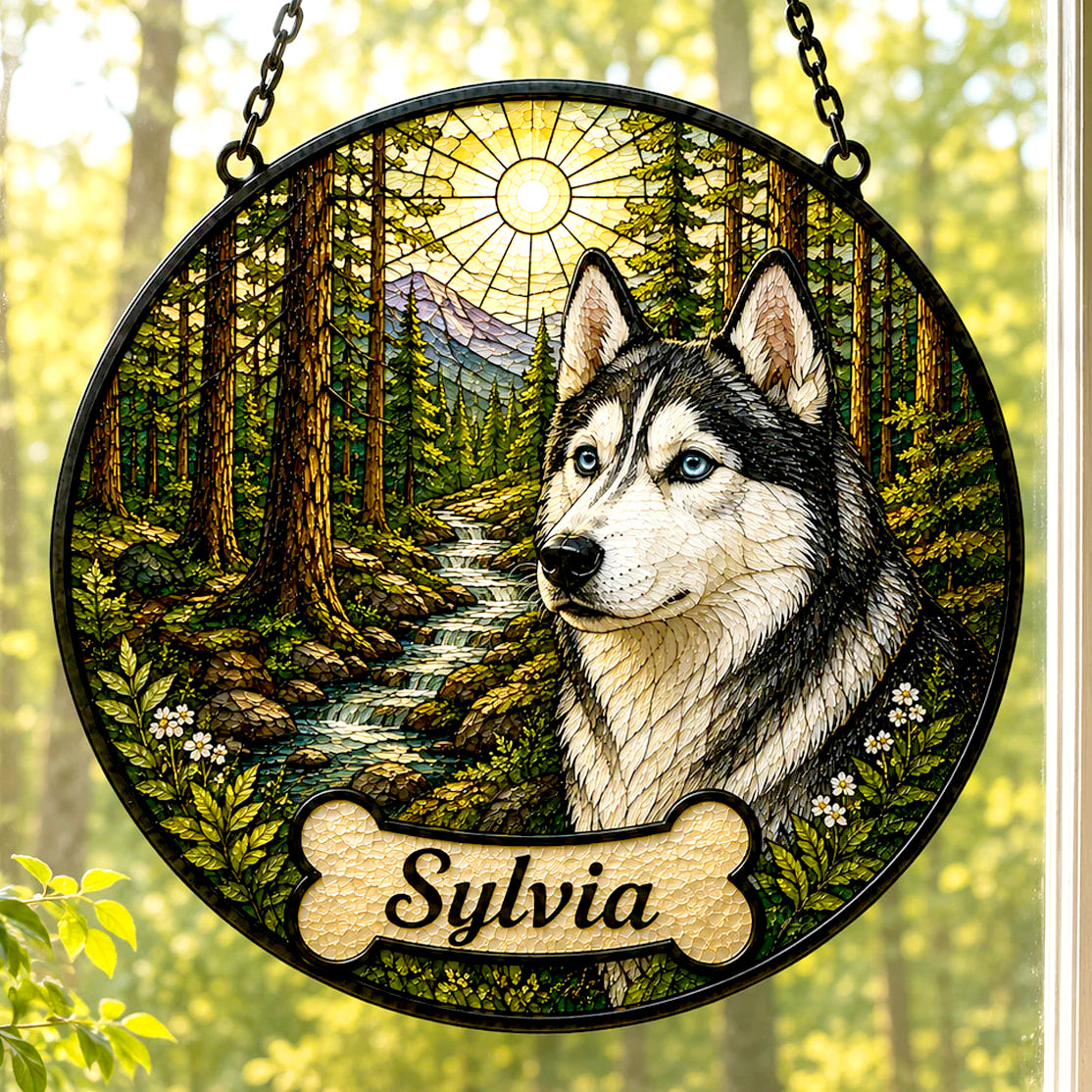 Personalized Stained Glass from Your Photo, Custom Pet Portrait Suncatcher with your pets Paw Print |