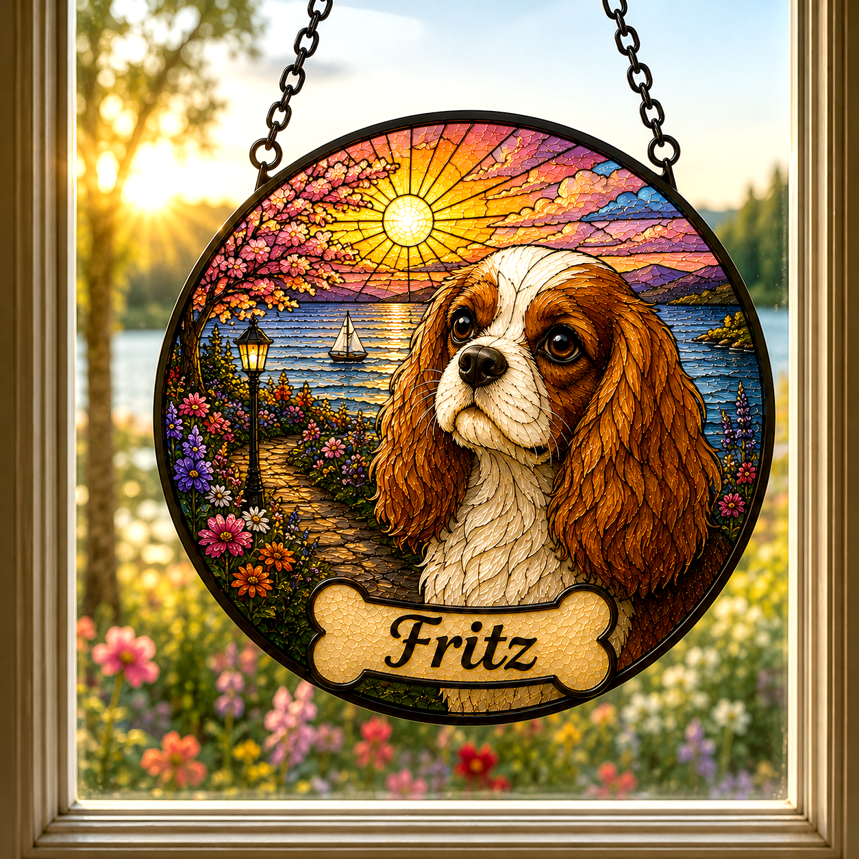 Personalized Stained Glass from Your Photo, Custom Pet Portrait Suncatcher with your pets Paw Print |