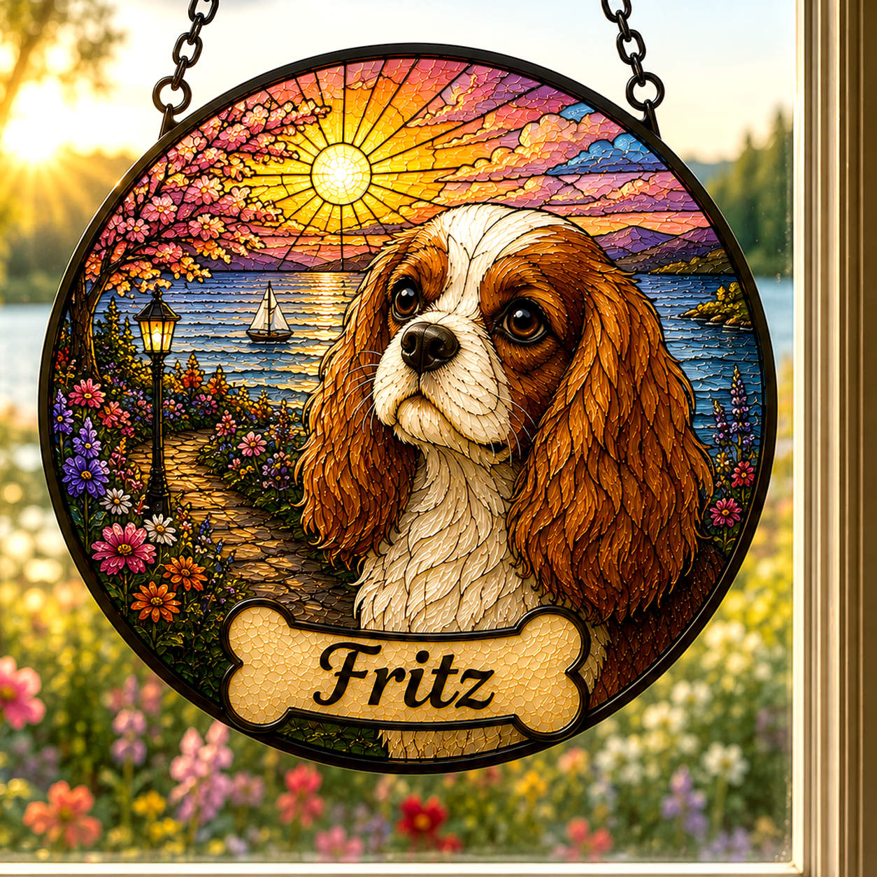 Personalized Stained Glass from Your Photo, Custom Pet Portrait Suncatcher with your pets Paw Print |