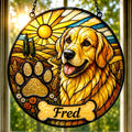 Custom Pet Portrait Suncatcher with your pets Paw Print | Personalized Stained Glass from Your Photo