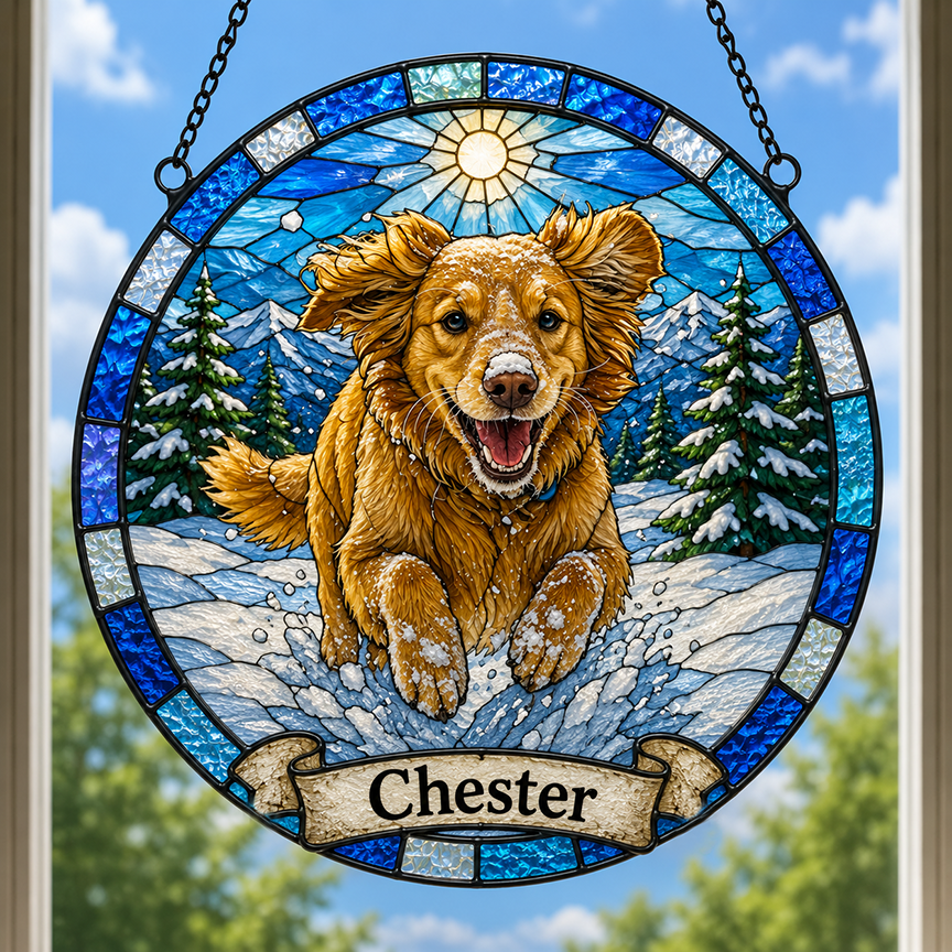 Custom Dog Portrait Suncatcher | Rainbow Bridge Gift, Personalized Pet Memorial Gift  —  Stained Glass from Your Photo