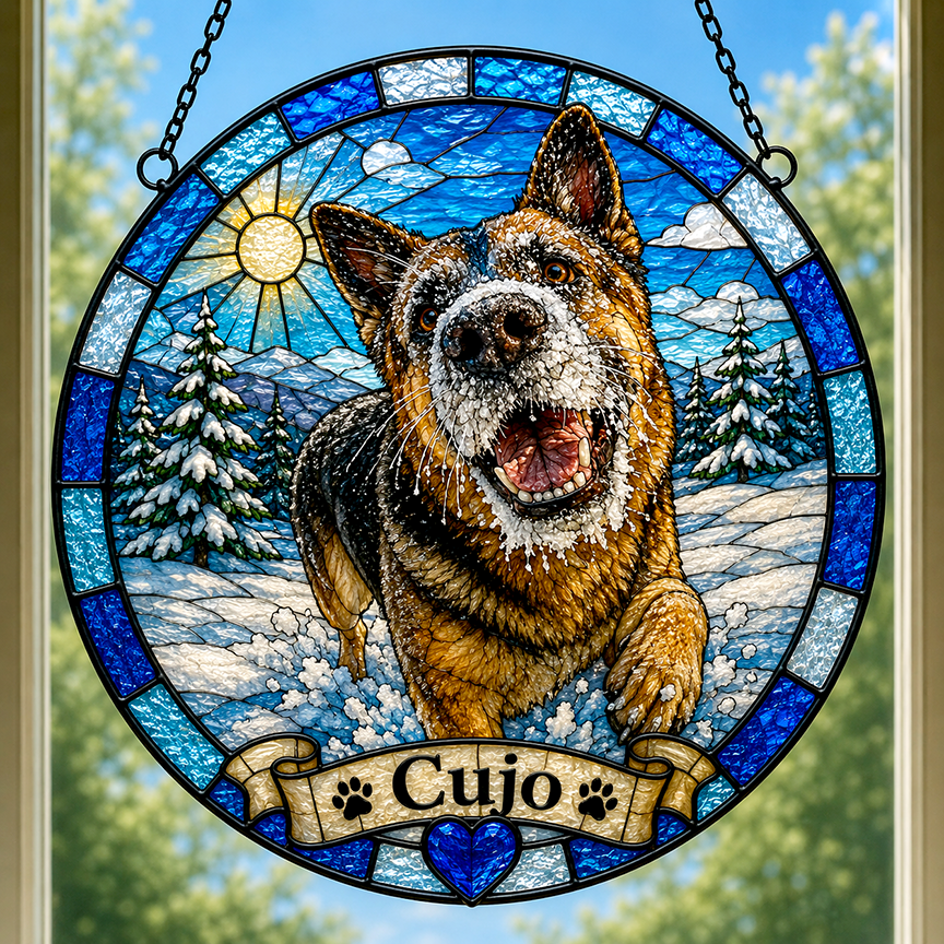 Custom Dog Portrait Suncatcher | Rainbow Bridge Gift, Personalized Pet Memorial Gift  —  Stained Glass from Your Photo