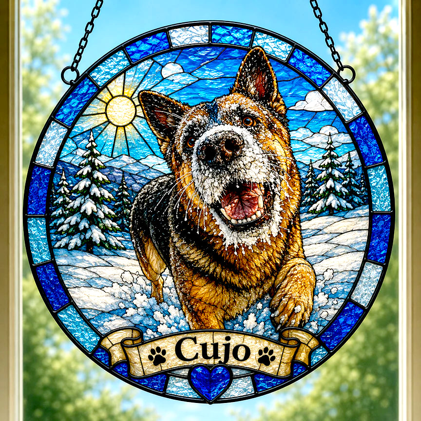 Rainbow Bridge Gift, Personalized Pet Memorial Gift | Custom Dog Portrait Suncatcher —  Stained Glass from Your Photo
