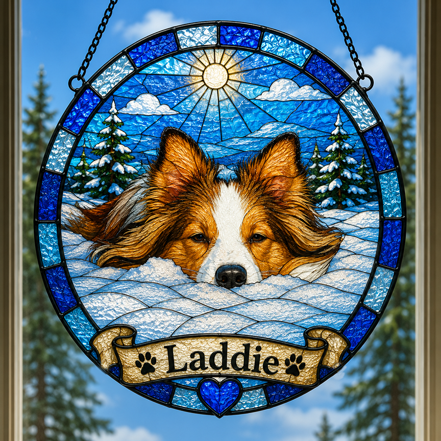 Custom Dog Portrait Suncatcher | Rainbow Bridge Gift, Personalized Pet Memorial Gift  —  Stained Glass from Your Photo