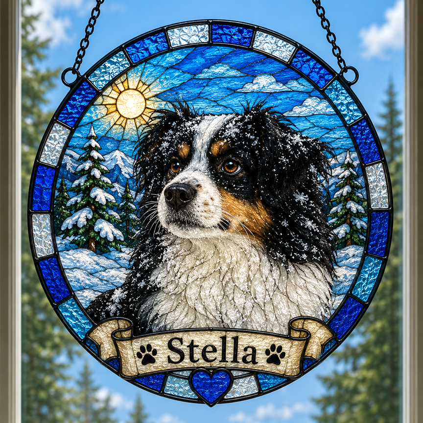 Custom Dog Portrait Suncatcher | Rainbow Bridge Gift, Personalized Pet Memorial Gift  —  Stained Glass from Your Photo