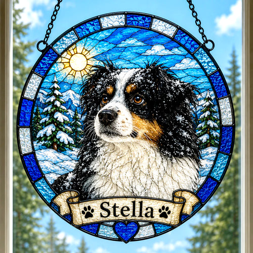 Custom Dog Portrait Suncatcher | Rainbow Bridge Gift, Personalized Pet Memorial Gift  —  Stained Glass from Your Photo