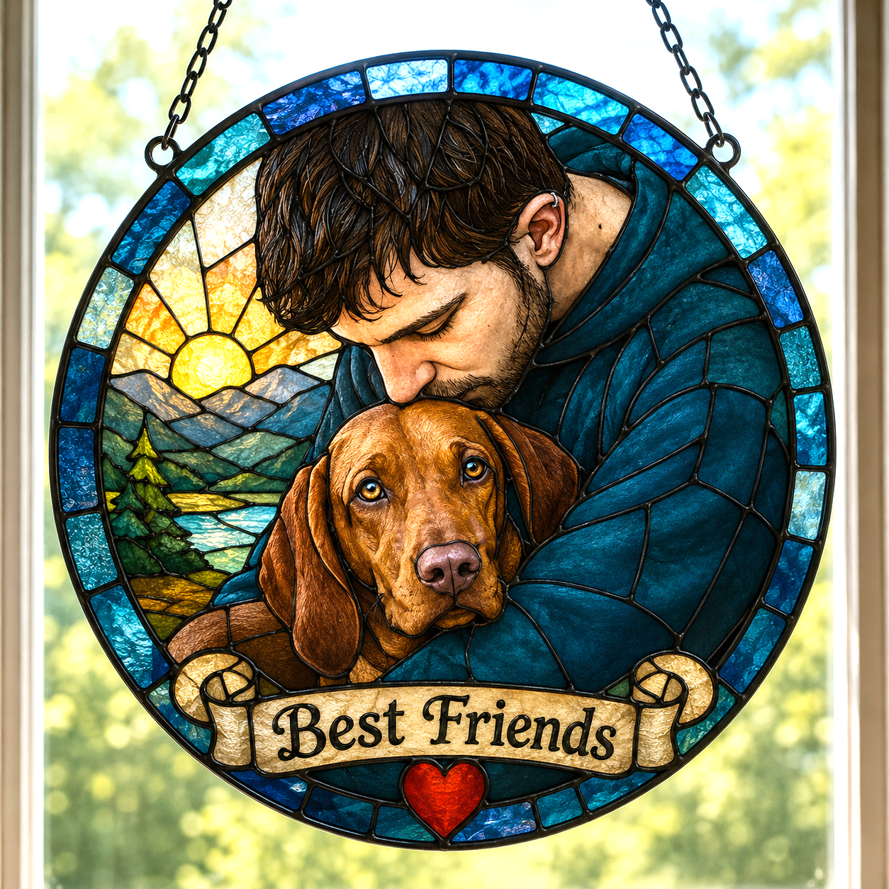 Custom Family Pet Portrait Suncatcher | Personalized Stained Glass from Your Photo