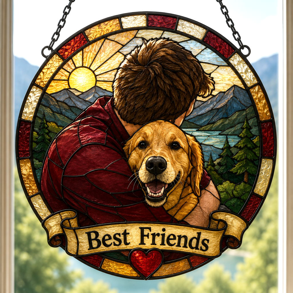 Custom Family Pet Portrait Suncatcher | Personalized Stained Glass from Your Photo