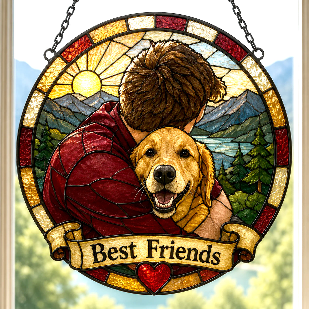 Custom Family Pet Portrait Suncatcher | Personalized Stained Glass from Your Photo