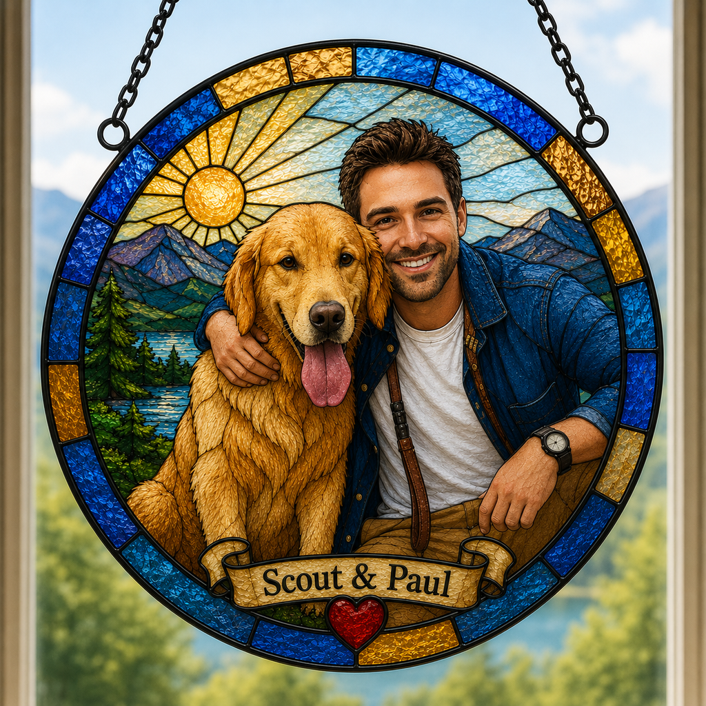 Custom Family Pet Portrait Suncatcher | Personalized Stained Glass from Your Photo