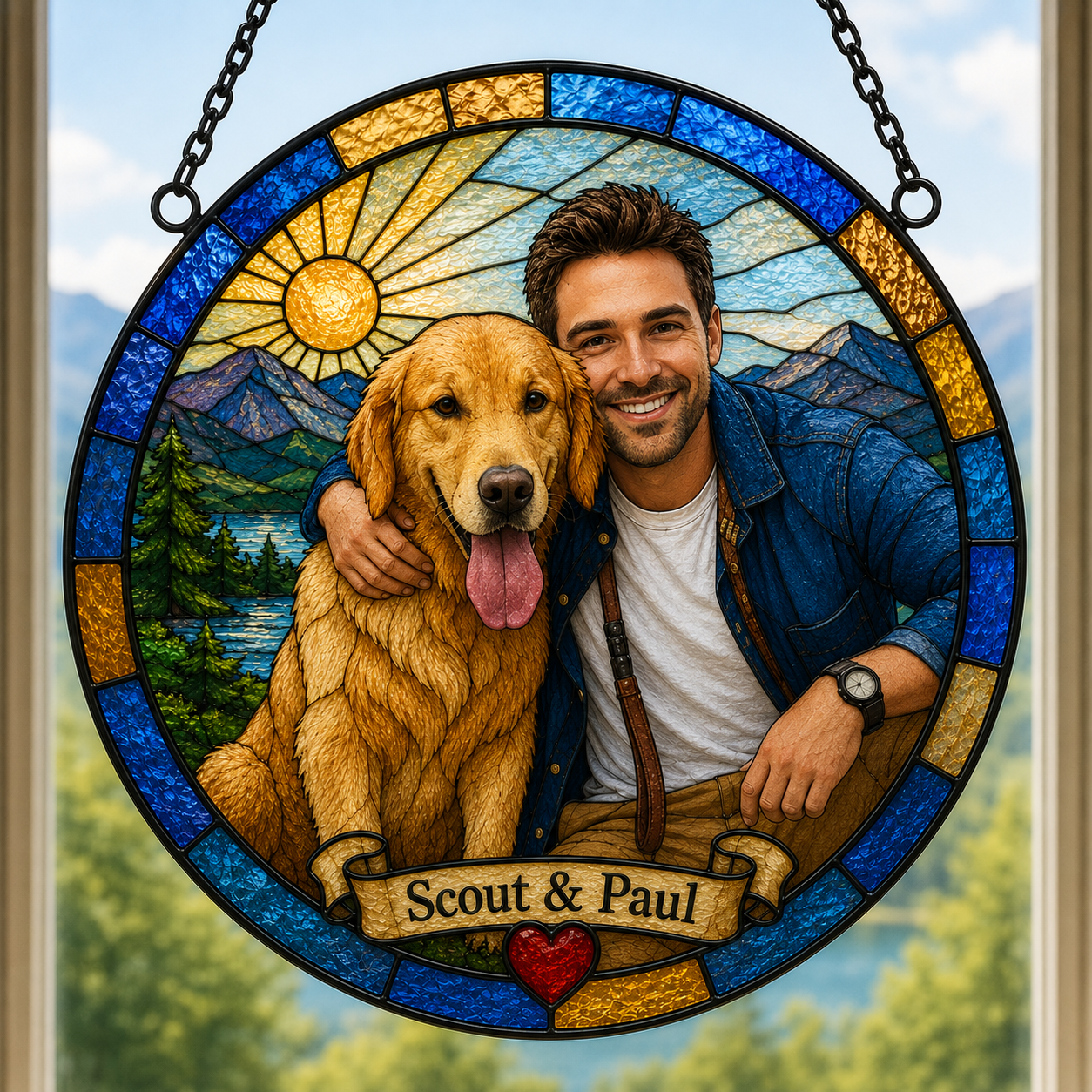 Custom Family Pet Portrait Suncatcher | Personalized Stained Glass from Your Photo