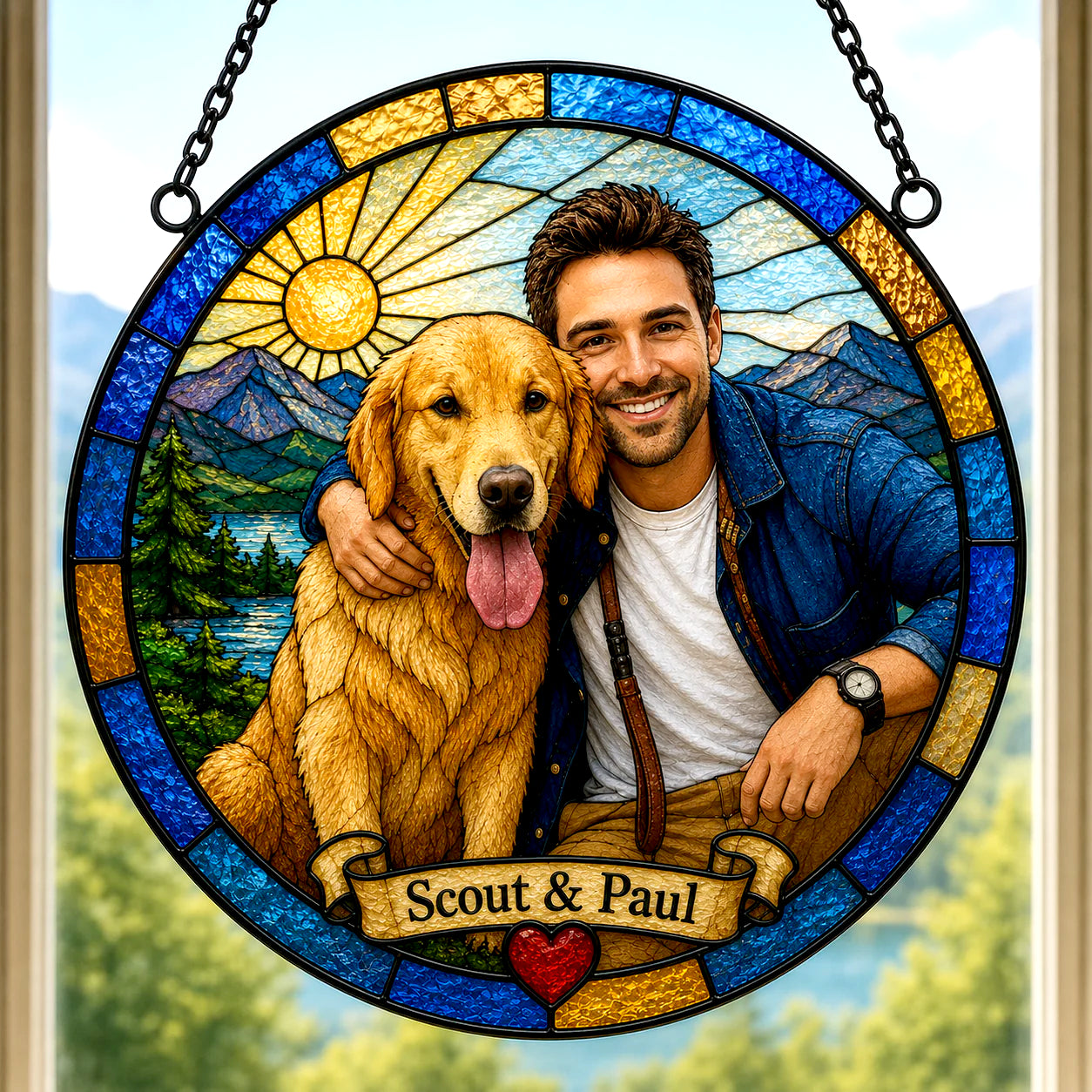 Custom Family Pet Portrait Suncatcher | Personalized Stained Glass from Your Photo