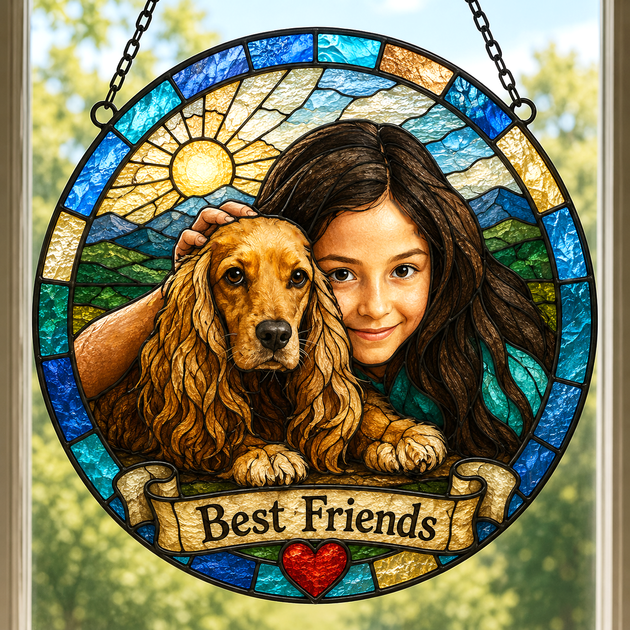 Custom Family Pet Portrait Suncatcher | Personalized Stained Glass from Your Photo
