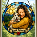 Custom Pet and Owner Portrait Suncatcher | Personalized Stained Glass from Your Photo