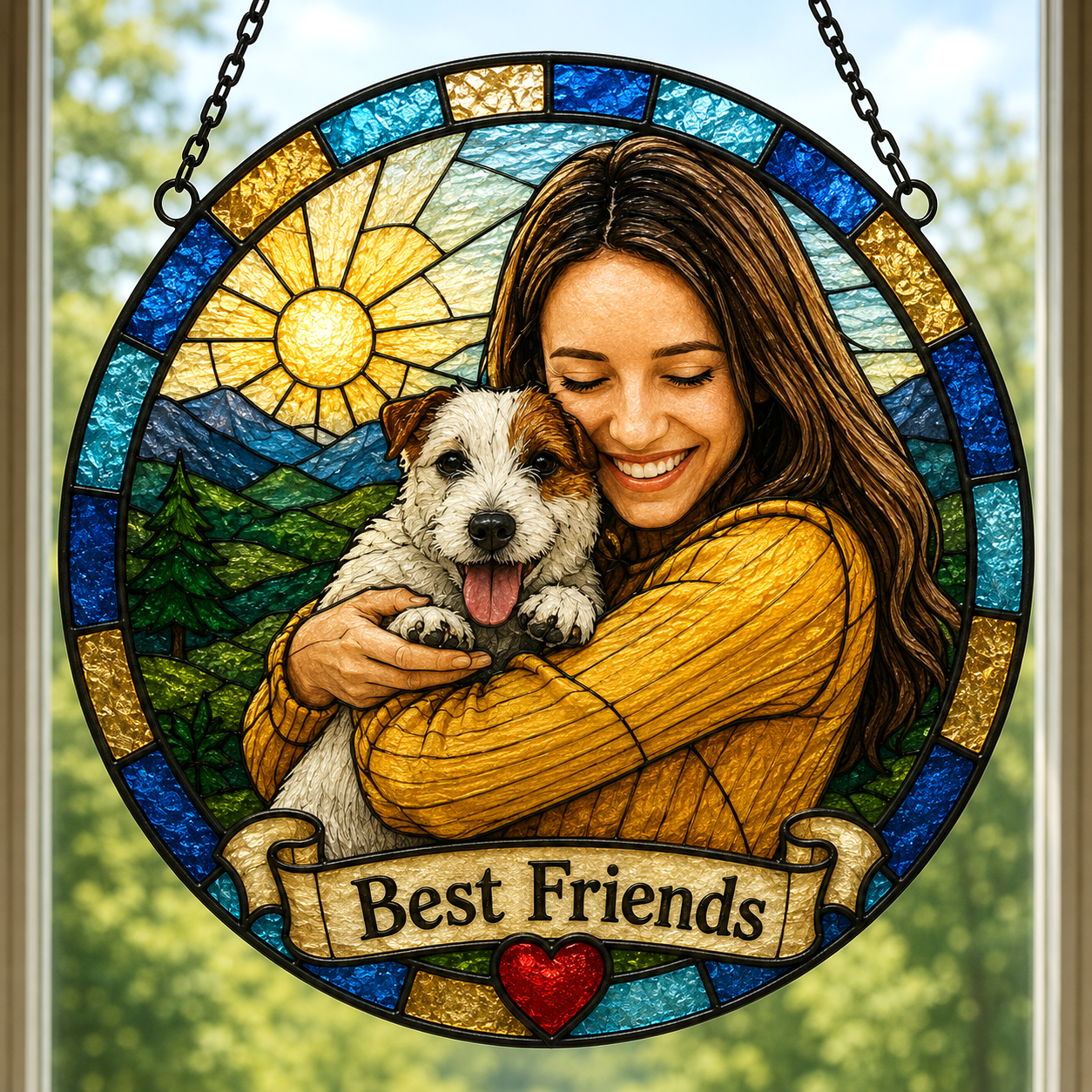 Custom Family Pet Portrait Suncatcher | Personalized Stained Glass from Your Photo