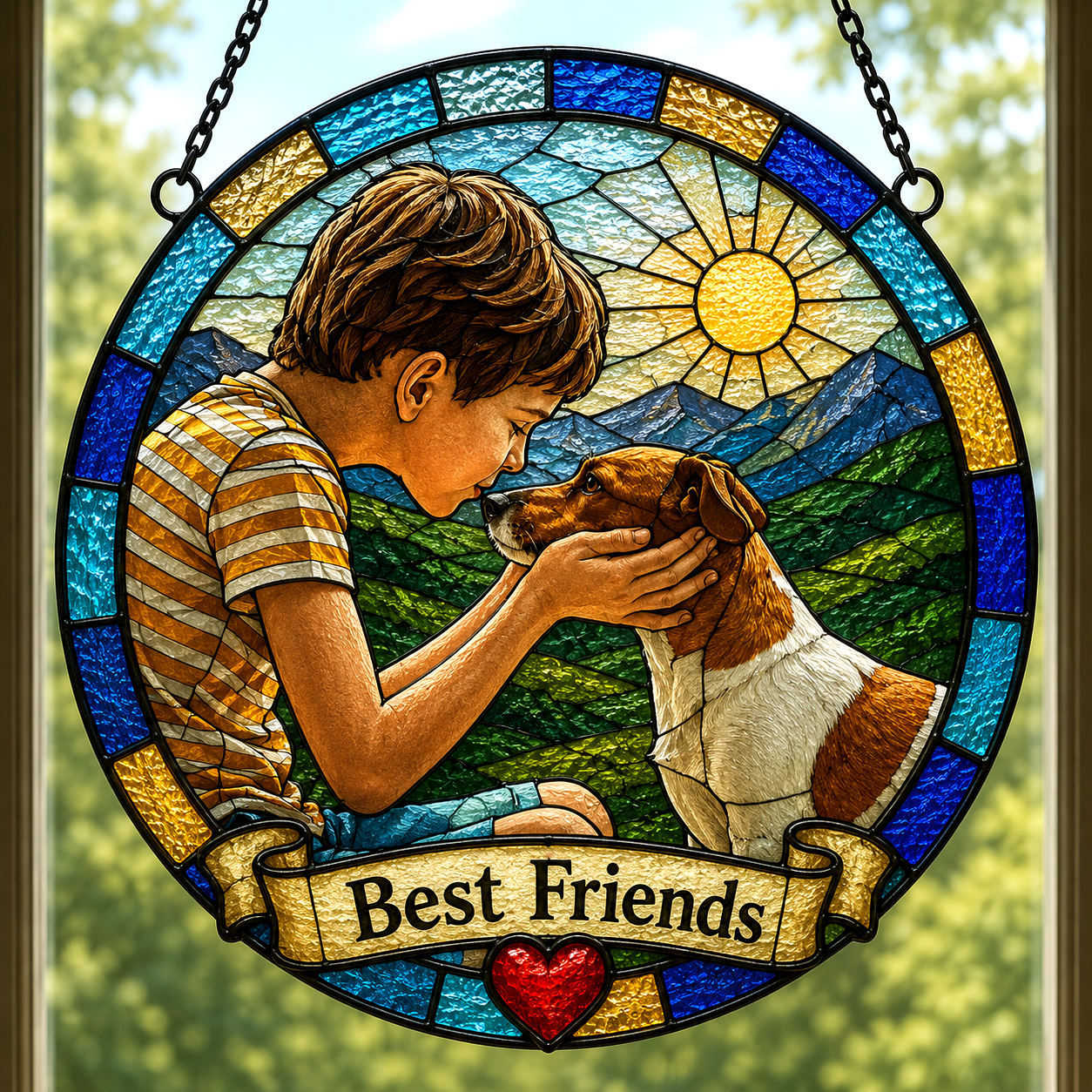 Custom Family Pet Portrait Suncatcher | Personalized Stained Glass from Your Photo
