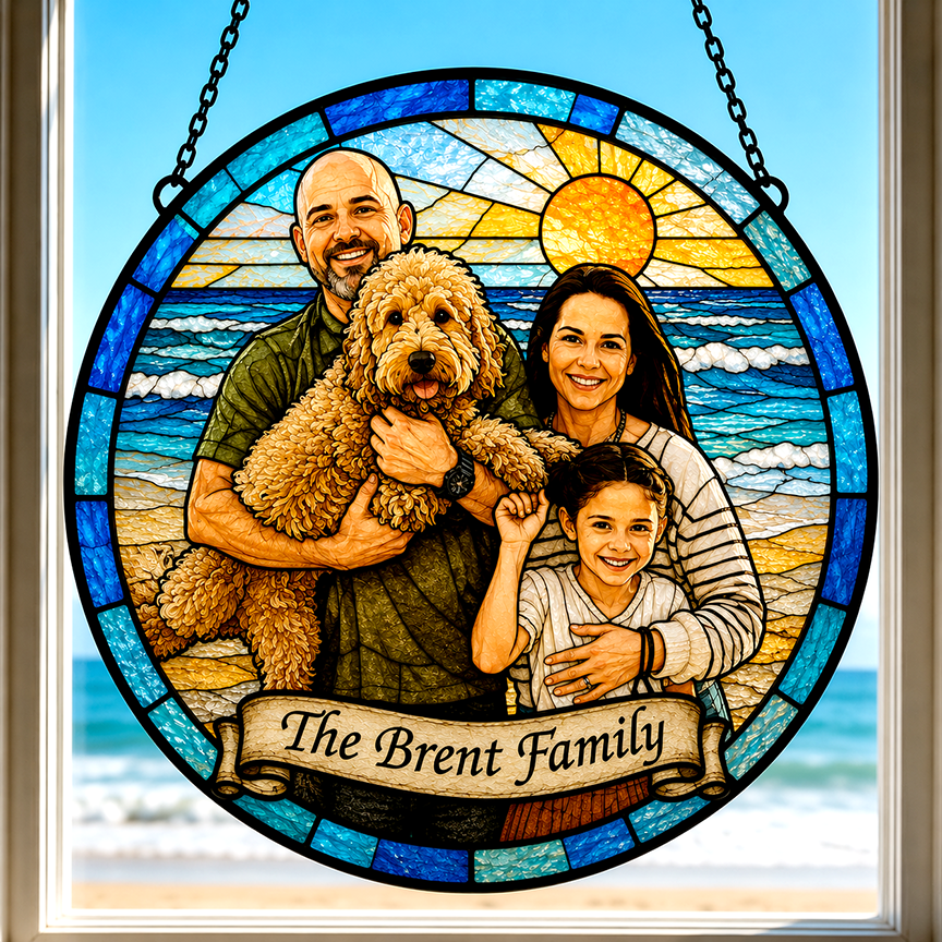 Personalized Stained Glass from Your Photo | Custom Family Pet Portrait Suncatcher