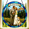 Personalized Stained Glass Style Wedding Portrait | Custom Wedding Photo Suncatcher with Dog | Bride & Groom Gift from Photo