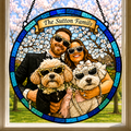Custom Wedding Photo Suncatcher with Dog | Personalized Stained Glass Style Wedding Portrait | Bride & Groom Gift from Photo