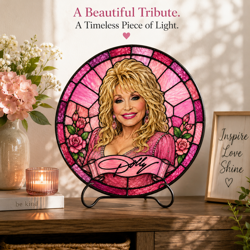Dolly Parton Tribute Suncatcher – Pink Stained Glass Style Window Art