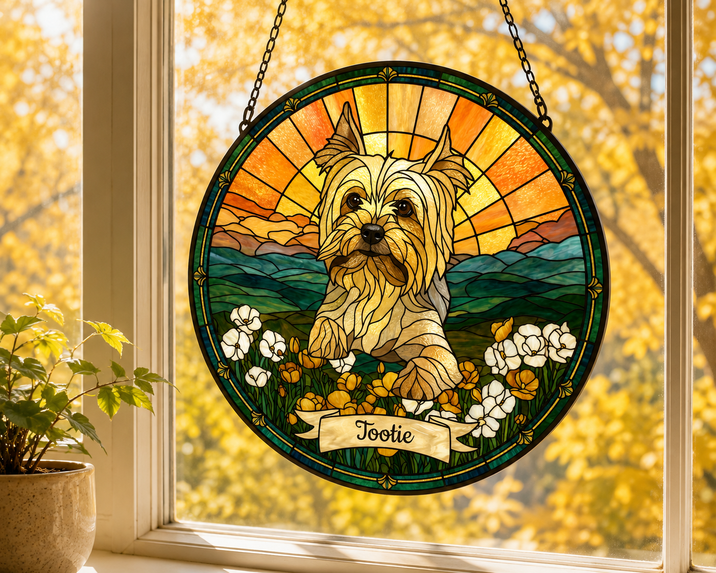 Personalized Pet Memorial | Custom Pet Stained Glass Portrait  & Suncatcher Style Artwork | Handmade-Look Pet Window Art | Sparky's Pet Art