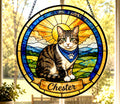 Custom Cat Portrait Suncatcher — Tabby, Sunny Landscape | Stained Glass Style from Your Photo