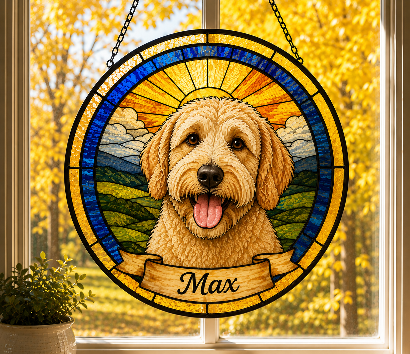 Custom Pet Portrait Suncatcher | Stained Glass Style Window Hanging | Personalized Dog Cat Memorial Gift Made from Your Photo