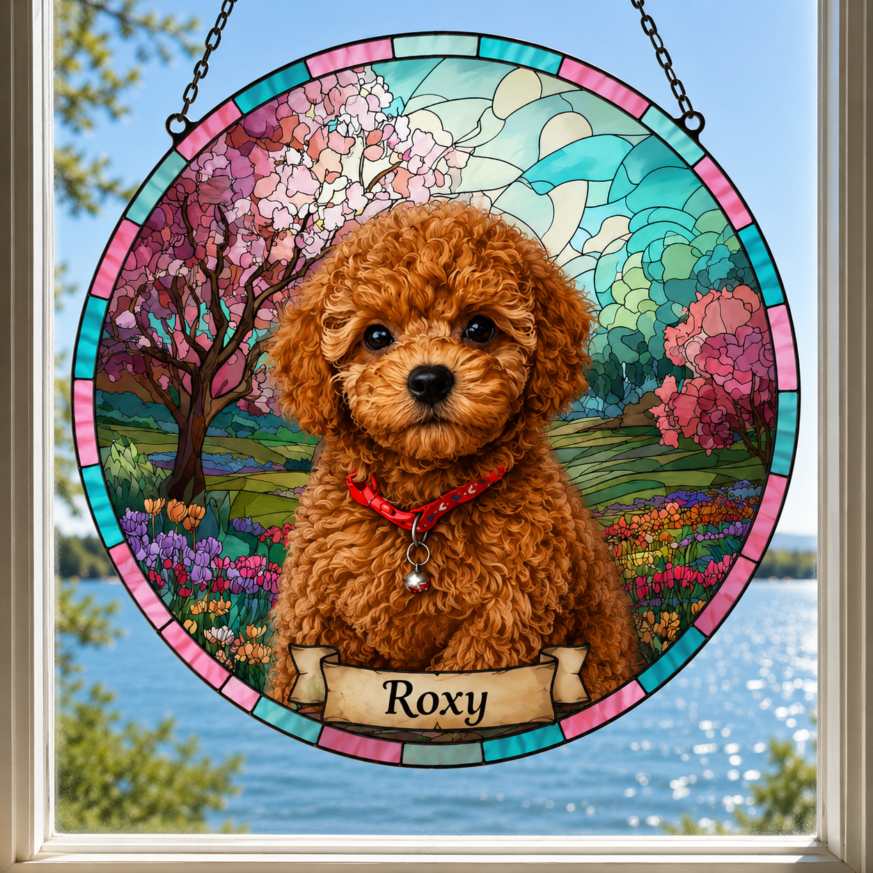 Custom Pet Portrait Suncatcher | Stained Glass Style Window Hanging | Personalized Dog Cat Memorial Gift Made from Your Photo
