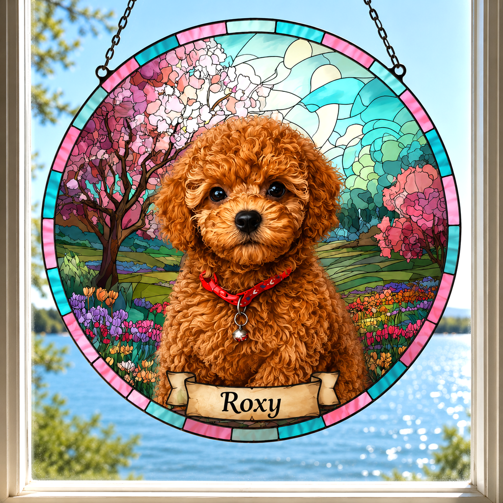 Personalized Pet Memorial | Custom Pet Stained Glass Portrait  & Suncatcher Style Artwork | Handmade-Look Pet Window Art | Sparky's Pet Art