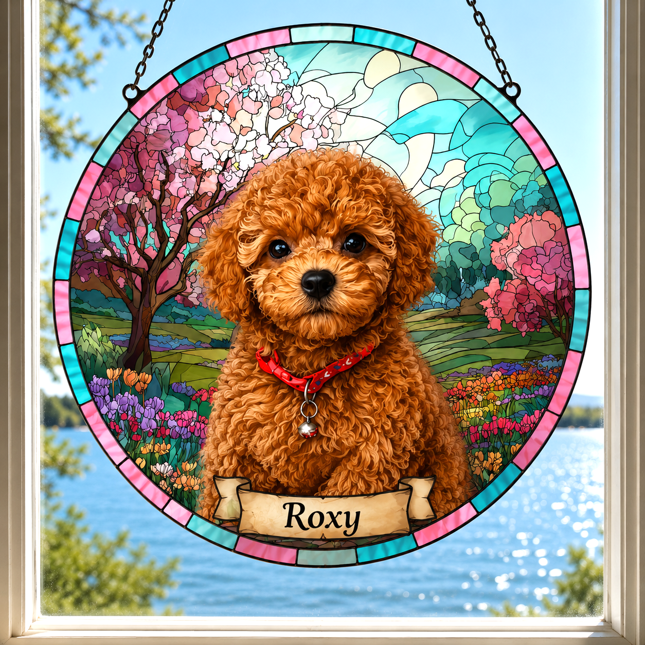 Personalized Pet Memorial | Custom Pet Stained Glass Portrait  & Suncatcher Style Artwork | Handmade-Look Pet Window Art | Sparky's Pet Art