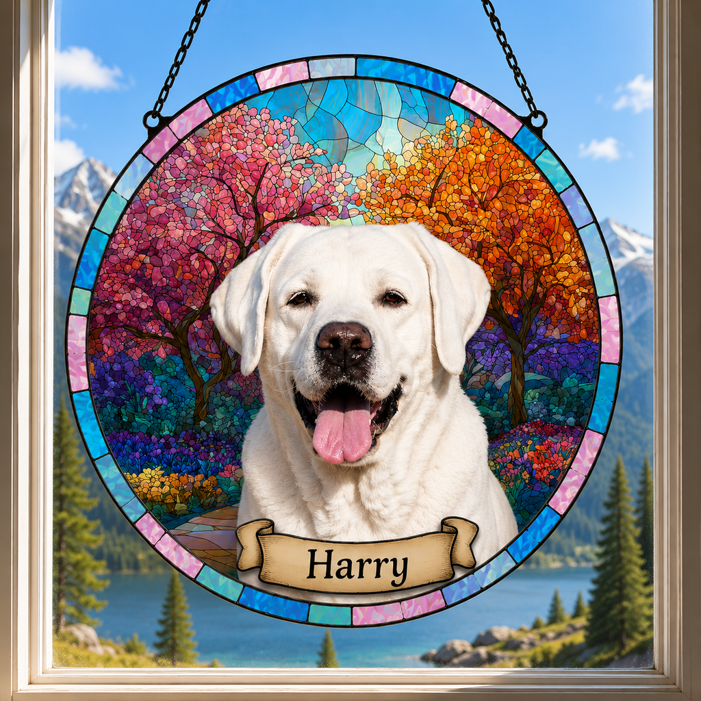 Custom Pet Portrait Suncatcher | Stained Glass Style Window Hanging | Personalized Dog Cat Memorial Gift Made from Your Photo