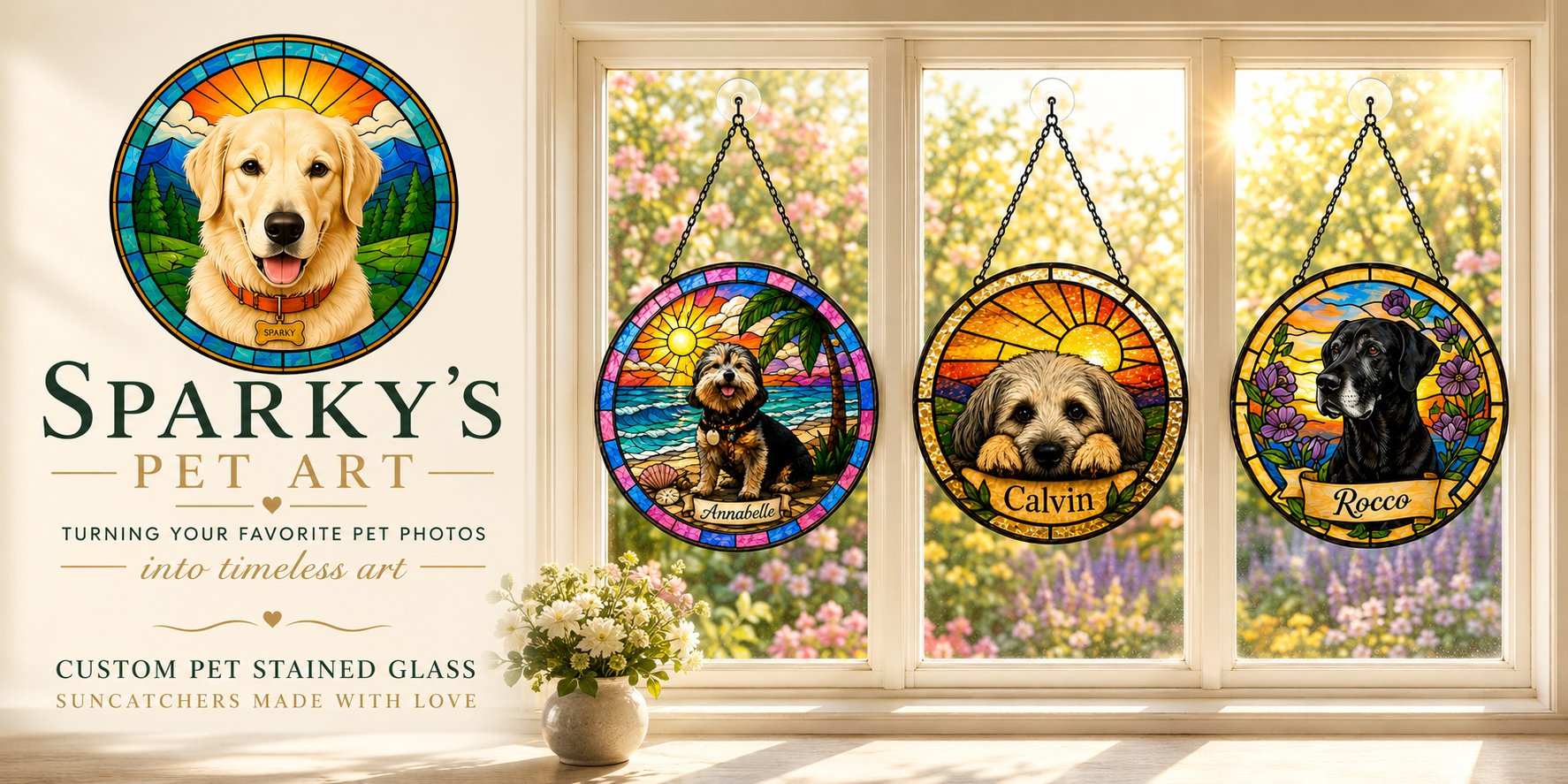 Sparky's Pet Art custom pet stained glass suncatchers