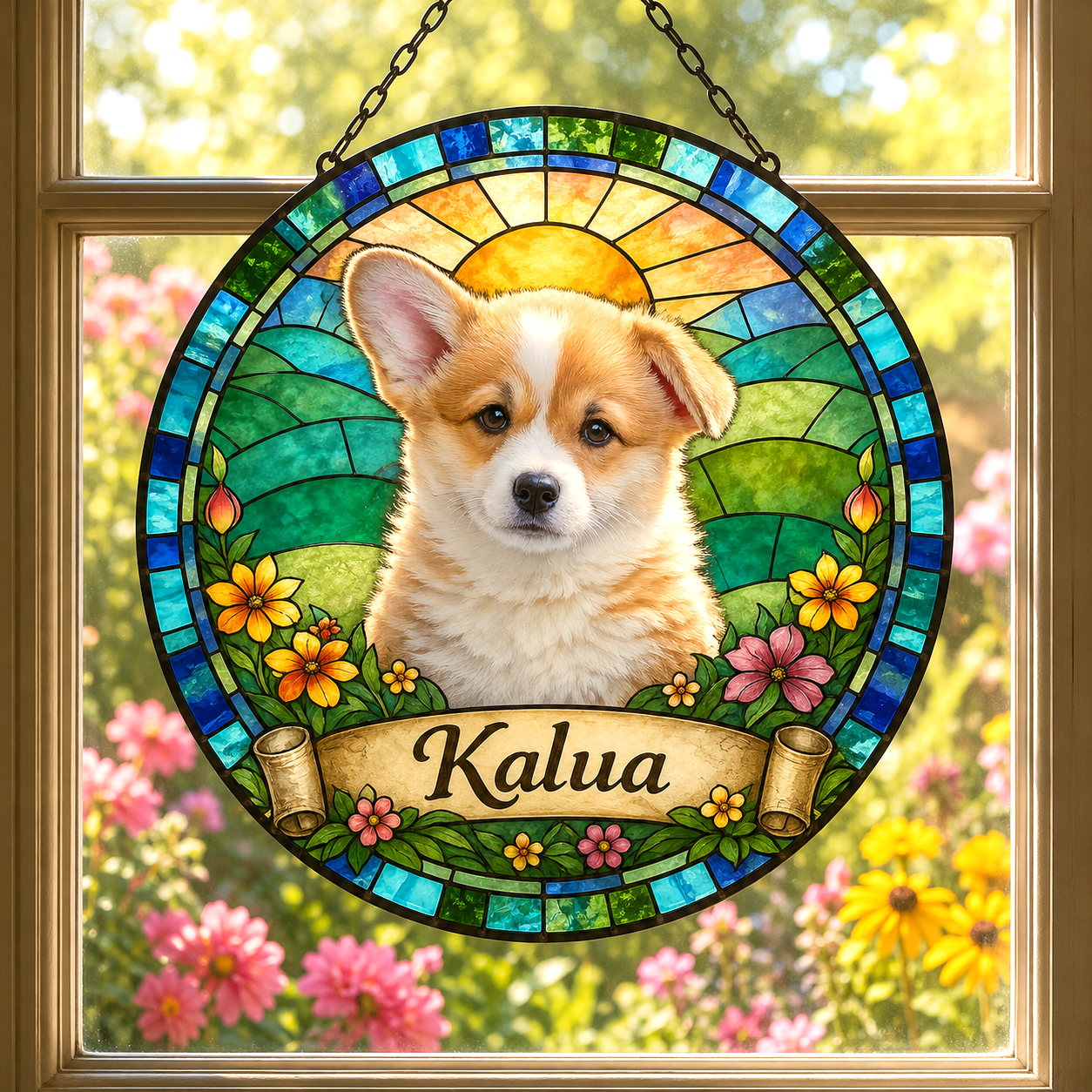 Custom Pet Stained Glass Portrait | Personalized Pet Memorial & Suncatcher Style Artwork | Handmade-Look Pet Window Art | Sparky's Pet Art