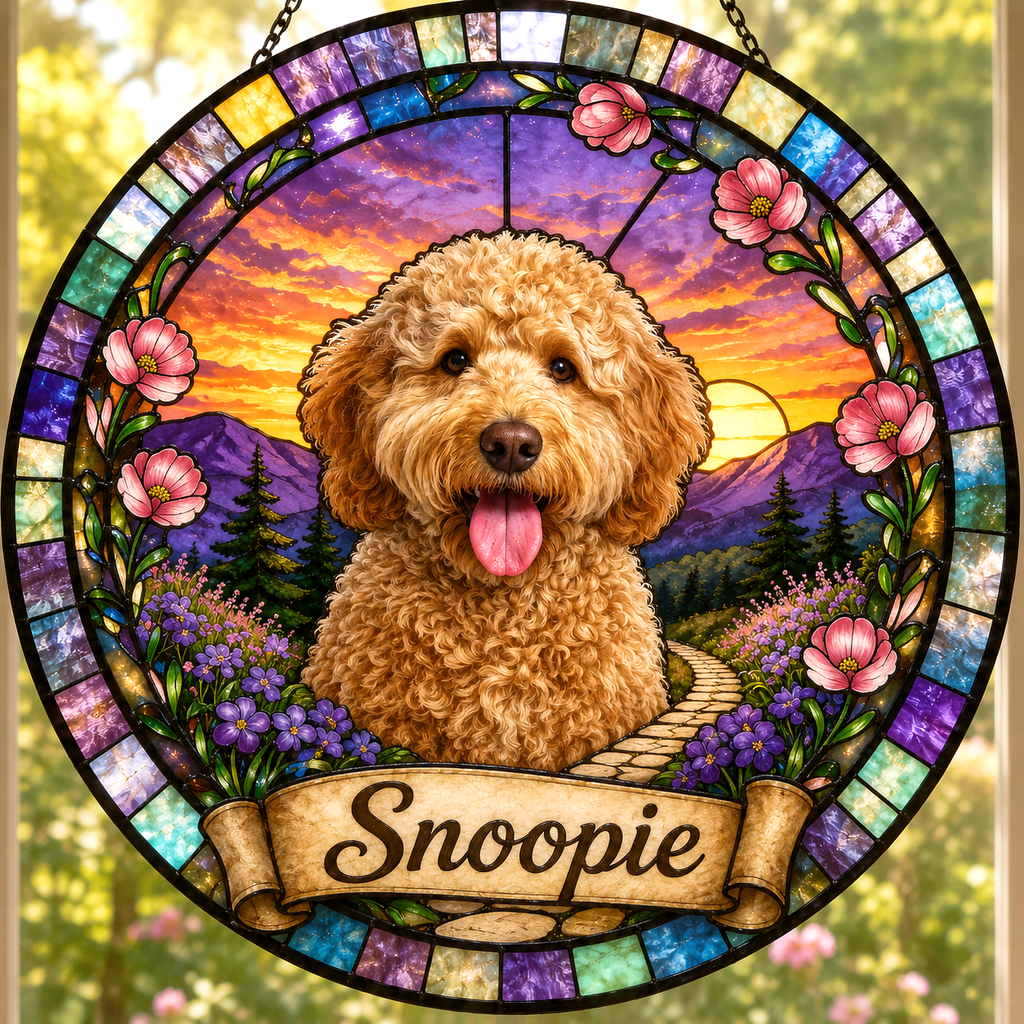 Custom Pet Stained Glass Portrait | Personalized Pet Memorial & Suncatcher Style Artwork | Handmade-Look Pet Window Art | Sparky's Pet Art