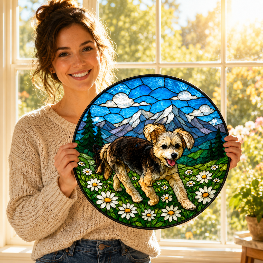 Custom Pet Stained Glass Portrait | Personalized Pet Memorial & Suncatcher Style Artwork | Handmade-Look Pet Window Art | Sparky's Pet Art
