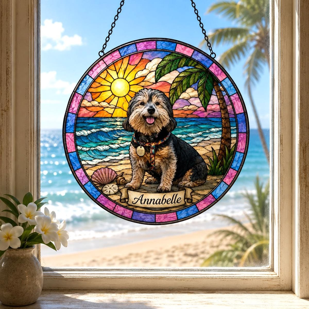 Custom Pet Stained Glass Portrait | Personalized Pet Memorial & Suncatcher Style Artwork | Handmade-Look Pet Window Art | Sparky's Pet Art
