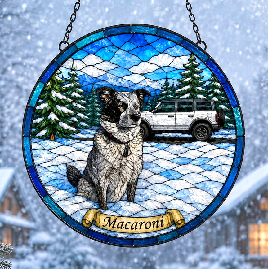 Custom Dog Portrait Suncatcher | Rainbow Bridge Gift, Personalized Pet Memorial Gift  —  Stained Glass from Your Photo