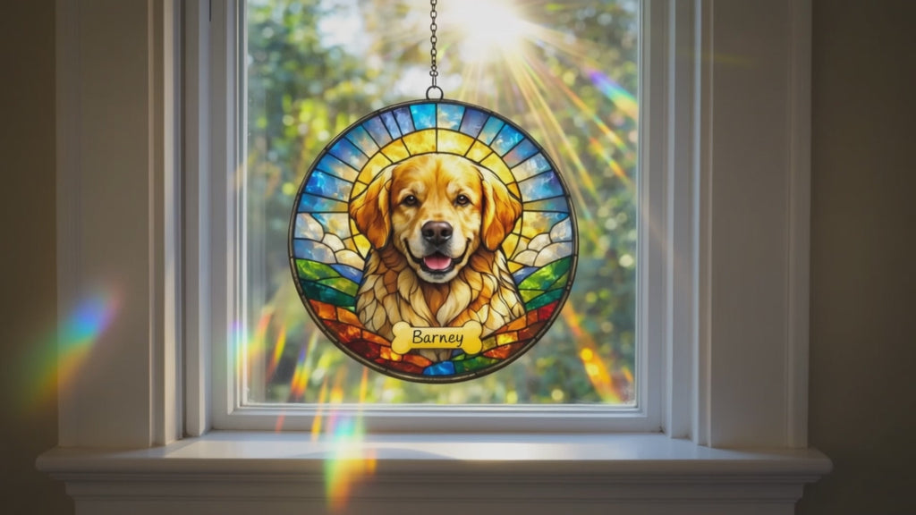 Custom Pet Stained Glass Portrait | Personalized Pet Memorial & Suncatcher Style Artwork | Handmade-Look Pet Window Art | Sparky's Pet Art